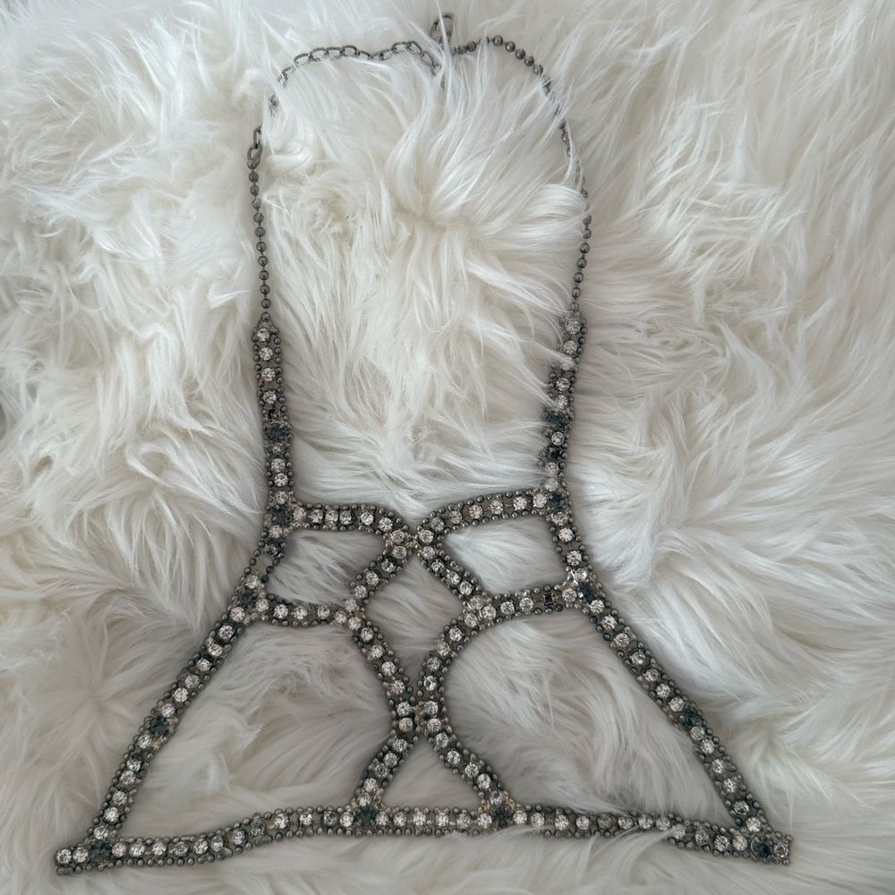 Silver Rhinestone Statement Necklace - image 1